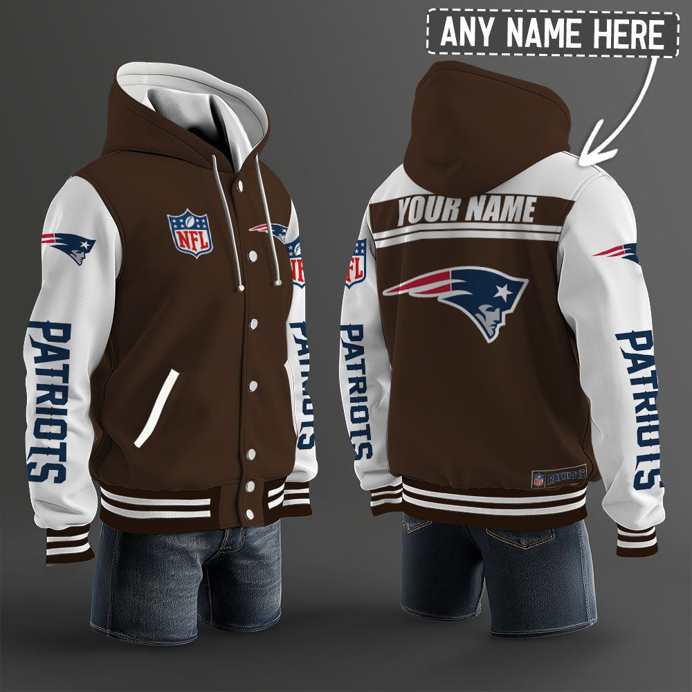 New England Patriots Hooded Letterman Jacket Custom Name Brdct3da2