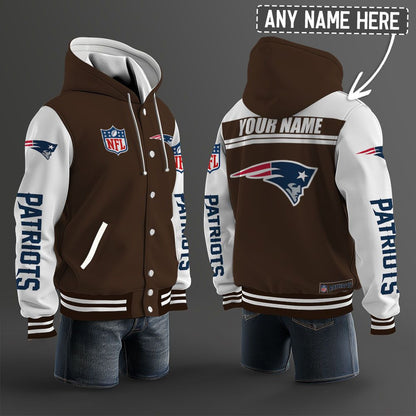 New England Patriots Hooded Letterman Jacket Custom Name Brdct3da2