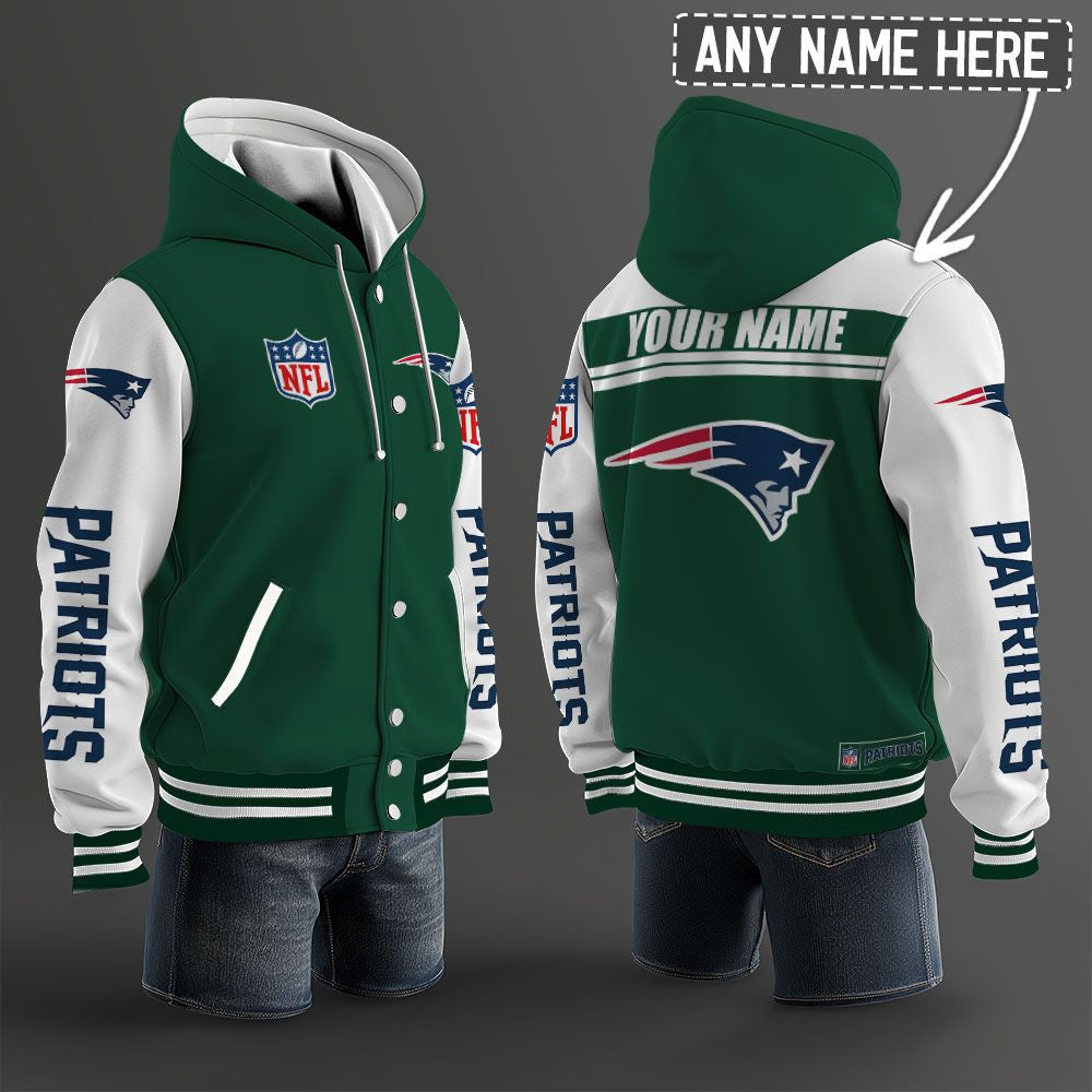 New England Patriots Hooded Letterman Jacket Custom Name Brdct3da2