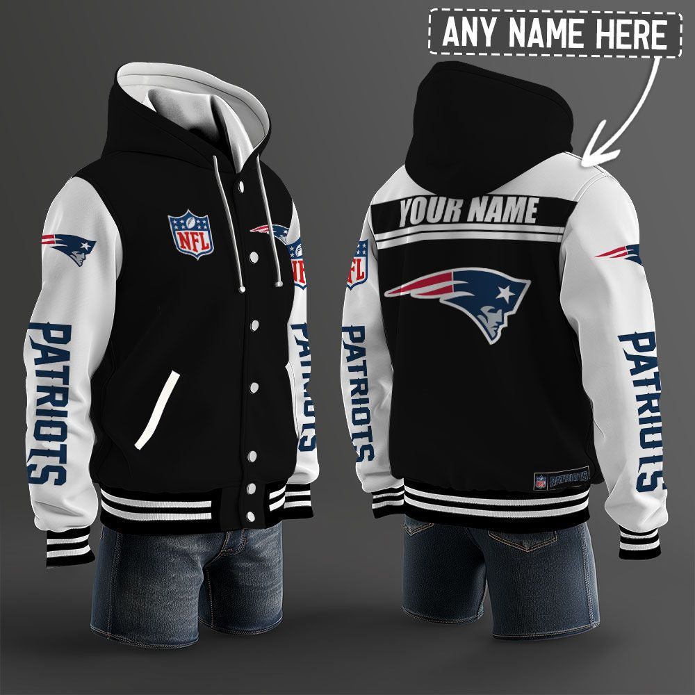 New England Patriots Hooded Letterman Jacket Custom Name Brdct3da2