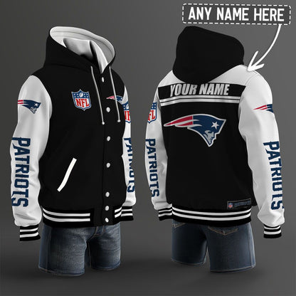 New England Patriots Hooded Letterman Jacket Custom Name Brdct3da2