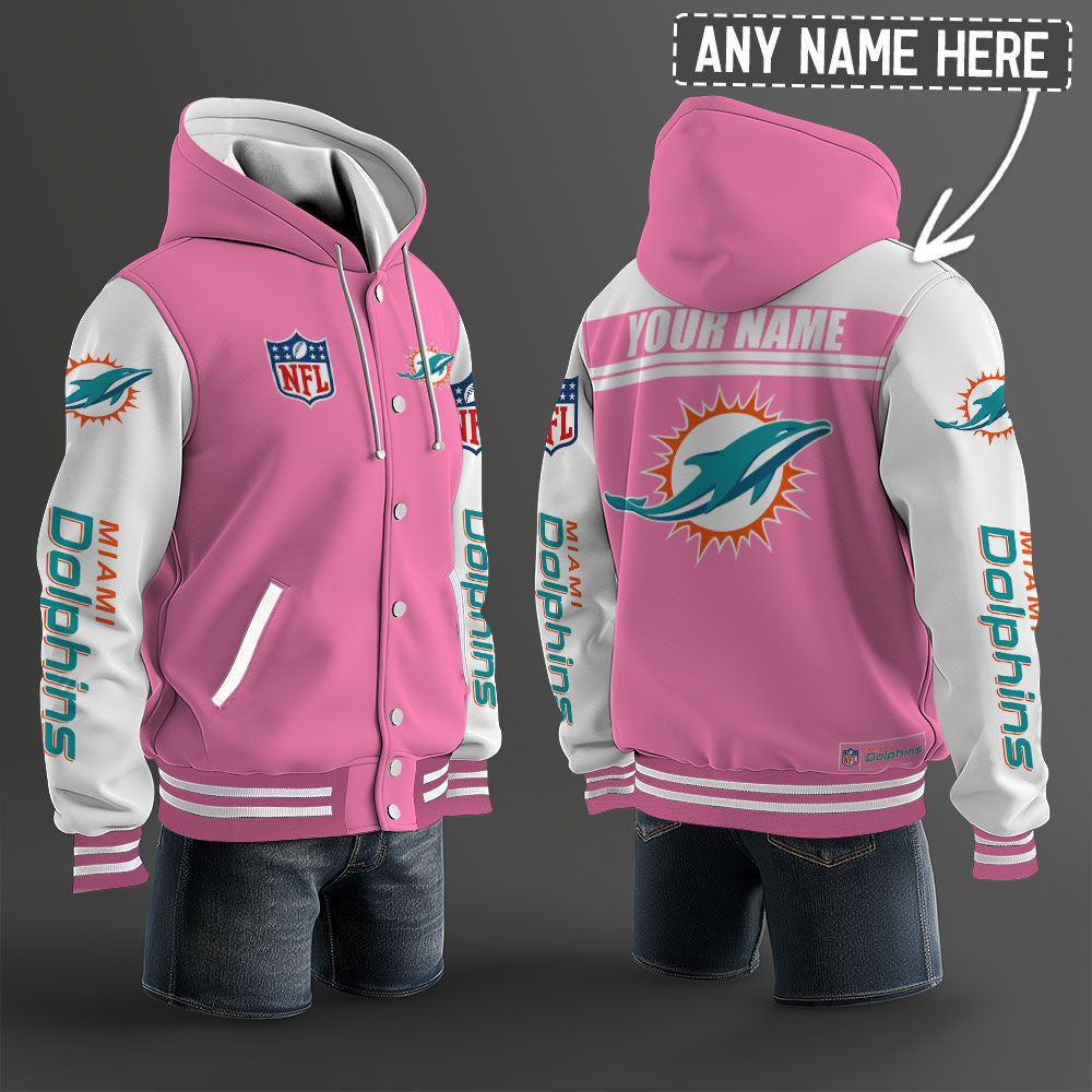Miami Dolphins Hooded Letterman Jacket Custom Name Brdct3da1905