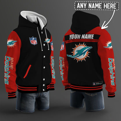 Miami Dolphins Hooded Letterman Jacket Custom Name Brdct3da1905