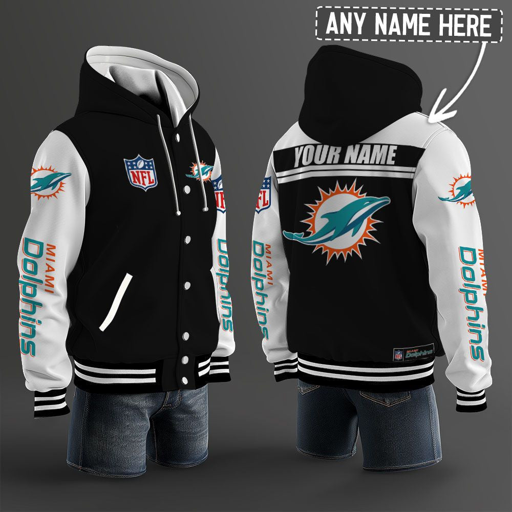 Miami Dolphins Hooded Letterman Jacket Custom Name Brdct3da1905