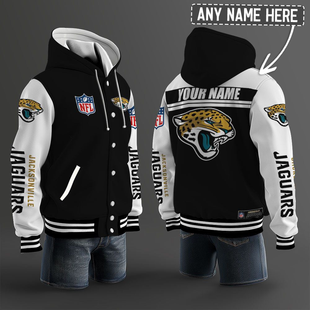 Jacksonville Jaguars Hooded Letterman Jacket Custom Name Brdct3da1