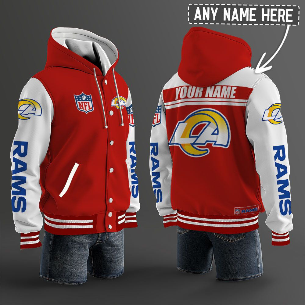 Los Angeles Rams Hooded Letterman Jacket Custom Name Brdct3da1805