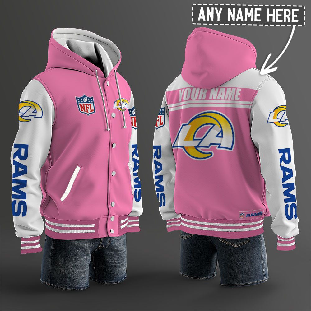 Los Angeles Rams Hooded Letterman Jacket Custom Name Brdct3da1805