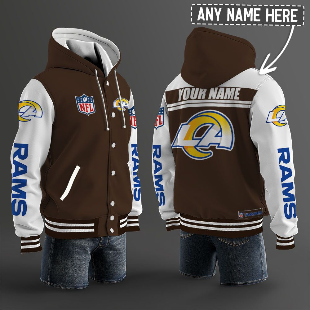 Los Angeles Rams Hooded Letterman Jacket Custom Name Brdct3da1805