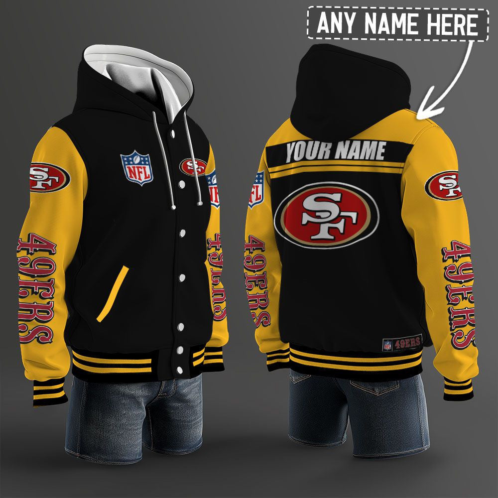 San Francisco 49ers Hooded Letterman Jacket Custom Name Brdct3da28