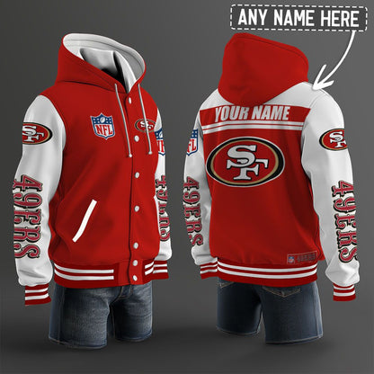 San Francisco 49ers Hooded Letterman Jacket Custom Name Brdct3da28