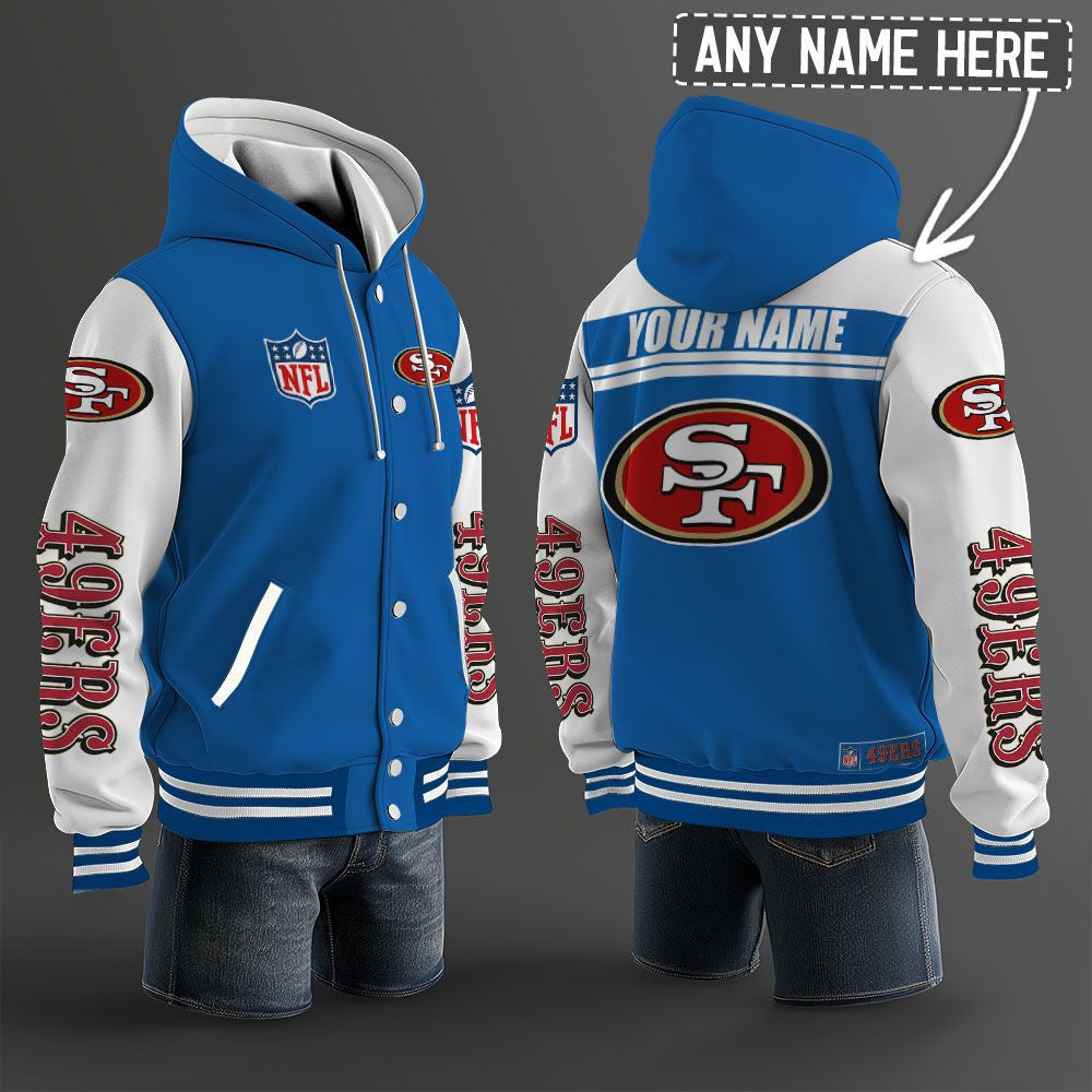 San Francisco 49ers Hooded Letterman Jacket Custom Name Brdct3da28
