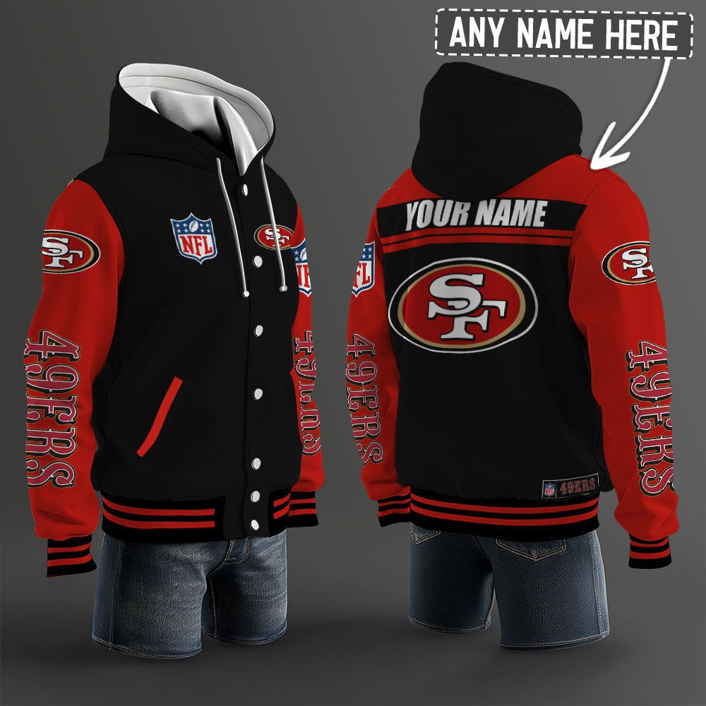 San Francisco 49ers Hooded Letterman Jacket Custom Name Brdct3da28