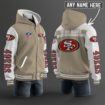 San Francisco 49ers Hooded Letterman Jacket Custom Name Brdct3da28