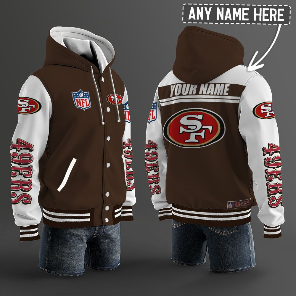 San Francisco 49ers Hooded Letterman Jacket Custom Name Brdct3da28