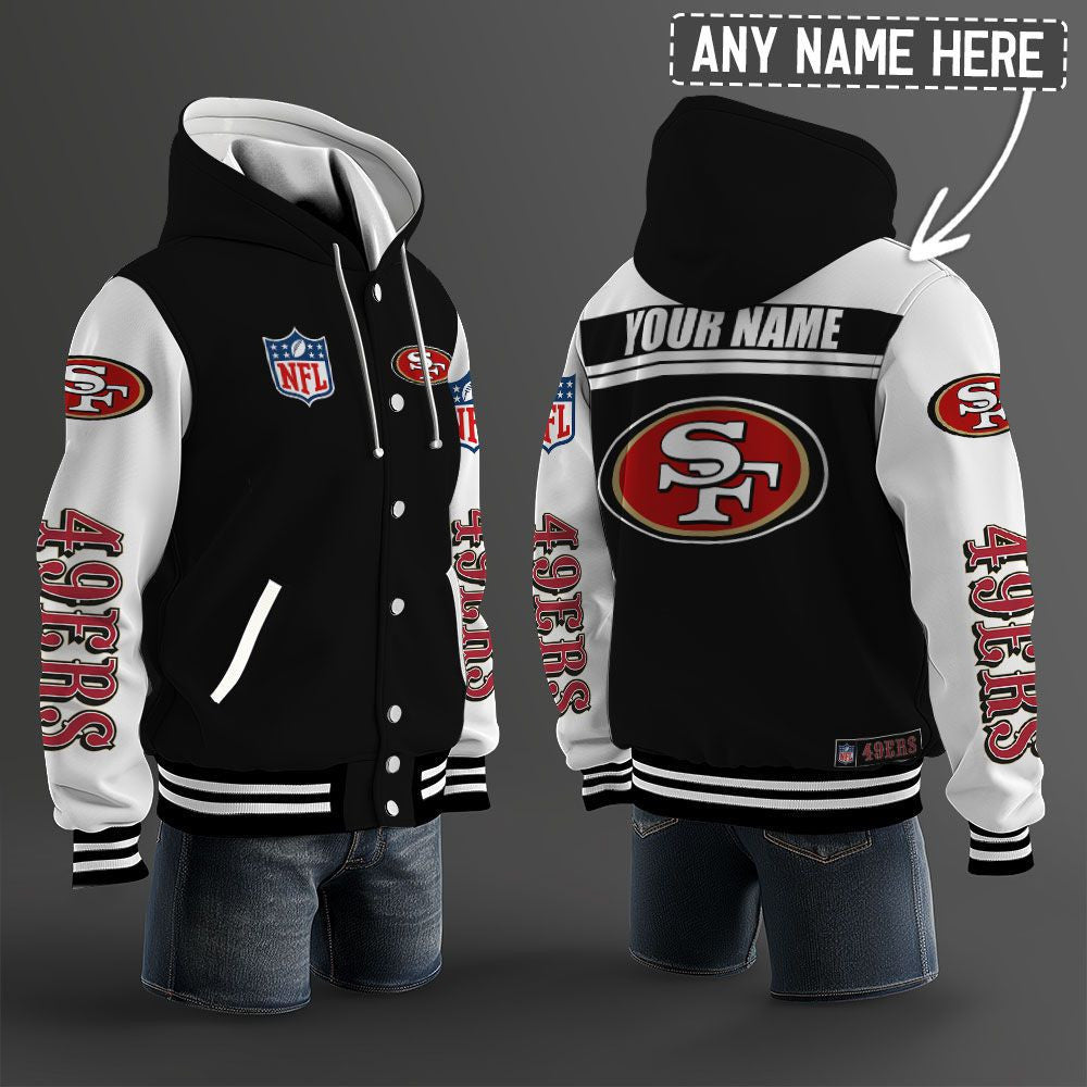 San Francisco 49ers Hooded Letterman Jacket Custom Name Brdct3da28