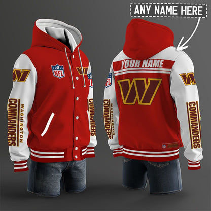Washington Commanders Hooded Letterman Jacket Custom Name Brdct3da