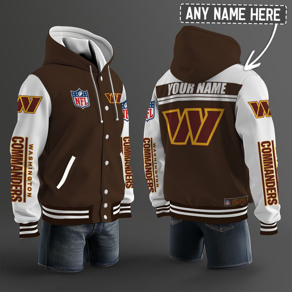 Washington Commanders Hooded Letterman Jacket Custom Name Brdct3da