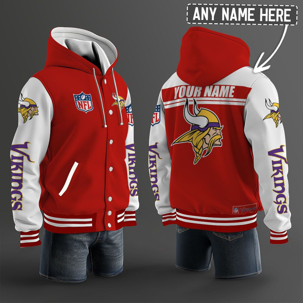 Minnesota Vikings Hooded Letterman Jacket Custom Name Brdct3da2005