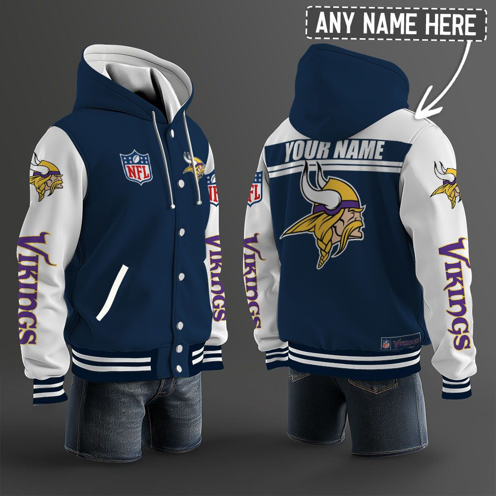 Minnesota Vikings Hooded Letterman Jacket Custom Name Brdct3da2005