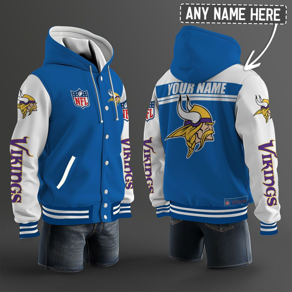 Minnesota Vikings Hooded Letterman Jacket Custom Name Brdct3da2005