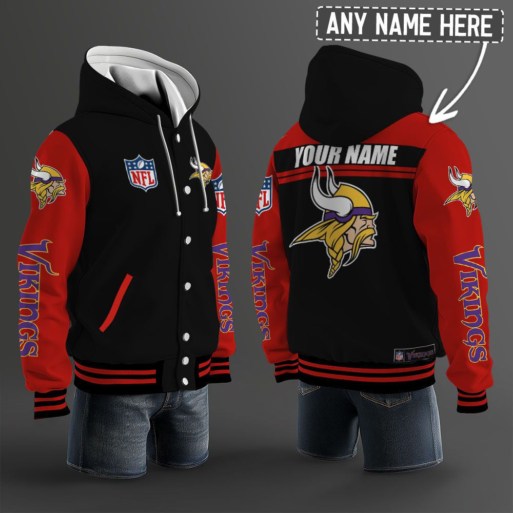 Minnesota Vikings Hooded Letterman Jacket Custom Name Brdct3da2005