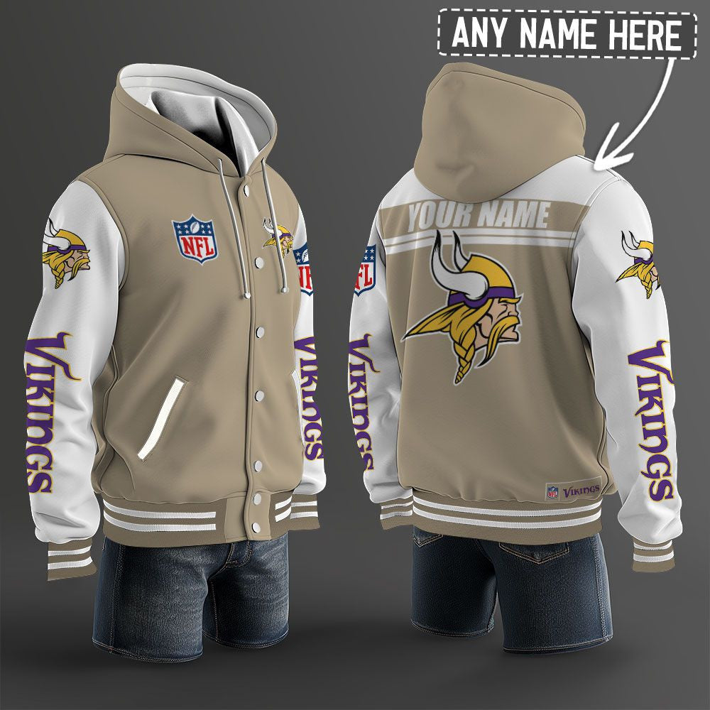 Minnesota Vikings Hooded Letterman Jacket Custom Name Brdct3da2005