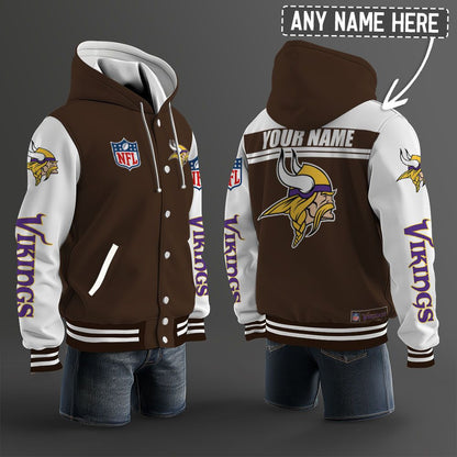 Minnesota Vikings Hooded Letterman Jacket Custom Name Brdct3da2005
