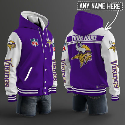 Minnesota Vikings Hooded Letterman Jacket Custom Name Brdct3da2005