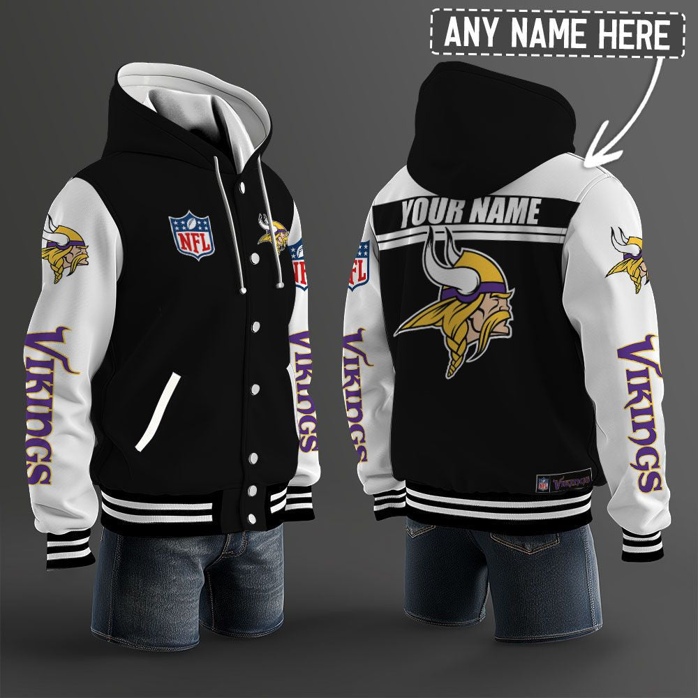 Minnesota Vikings Hooded Letterman Jacket Custom Name Brdct3da2005