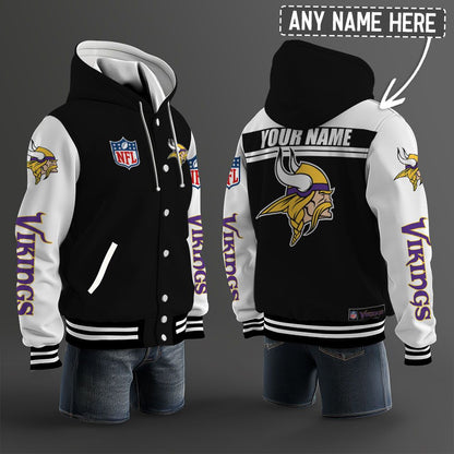 Minnesota Vikings Hooded Letterman Jacket Custom Name Brdct3da2005