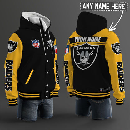 Las Vegas Raiders Hooded Letterman Jacket Custom Name Brdct3da2505