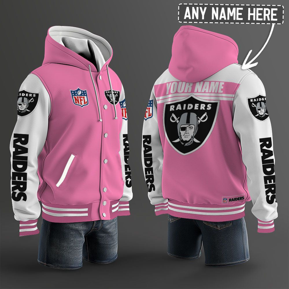 Las Vegas Raiders Hooded Letterman Jacket Custom Name Brdct3da2505