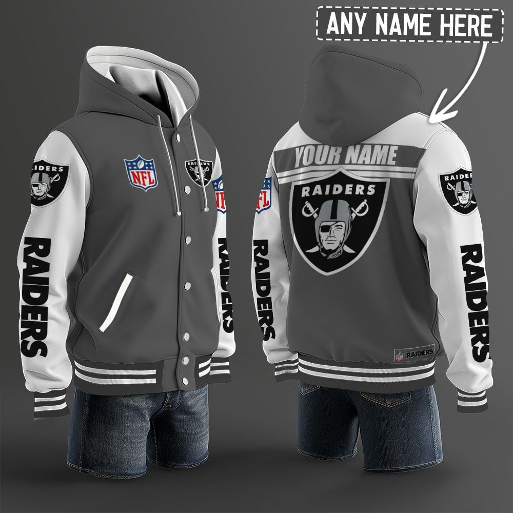 Las Vegas Raiders Hooded Letterman Jacket Custom Name Brdct3da2505