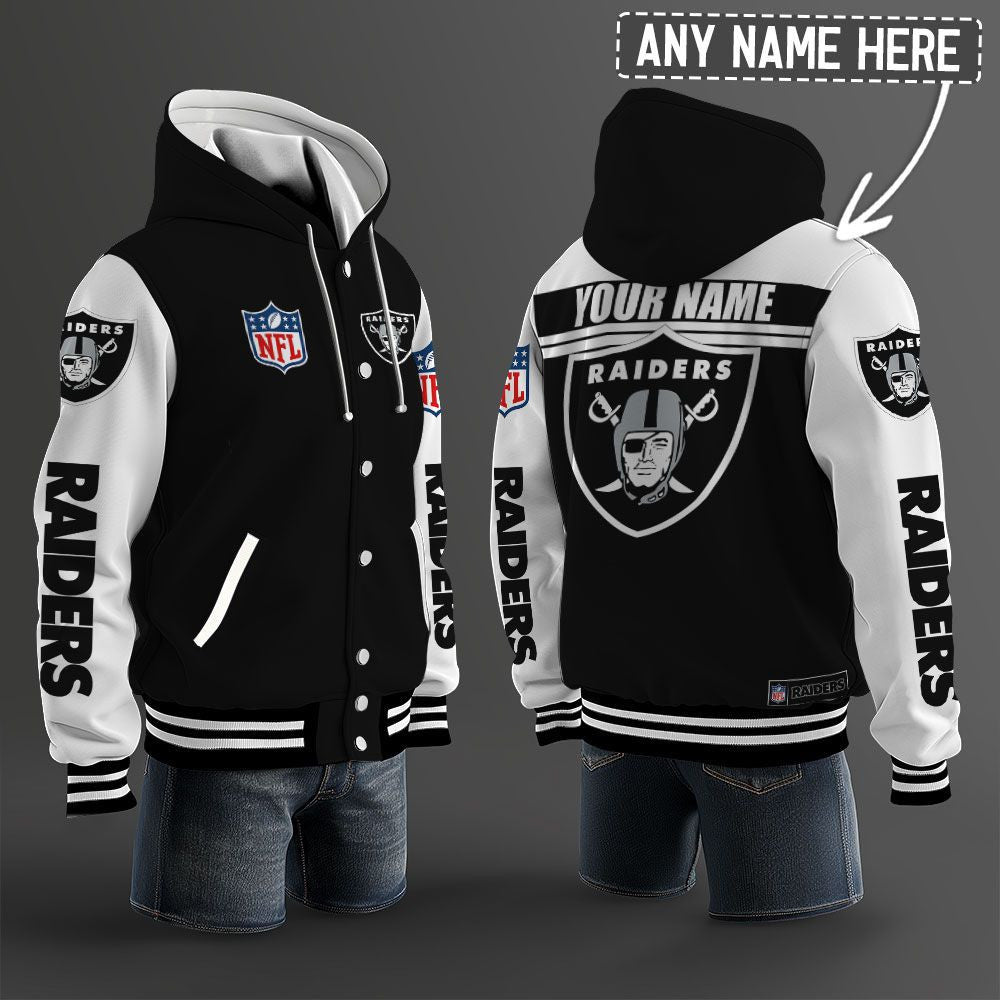 Las Vegas Raiders Hooded Letterman Jacket Custom Name Brdct3da2505