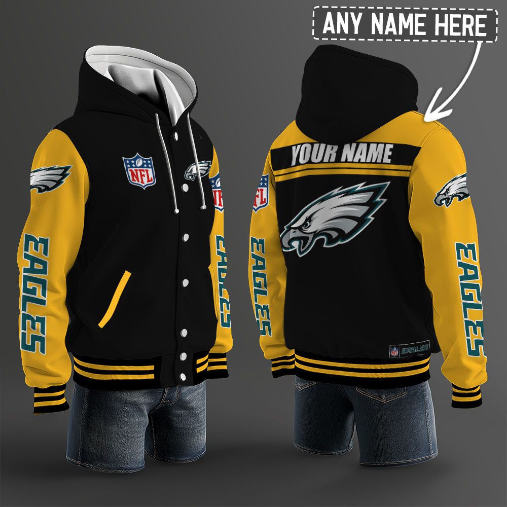 Philadelphia Eagles Hooded Letterman Jacket Custom Name Brdct3da26