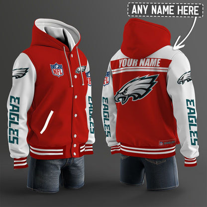 Philadelphia Eagles Hooded Letterman Jacket Custom Name Brdct3da26