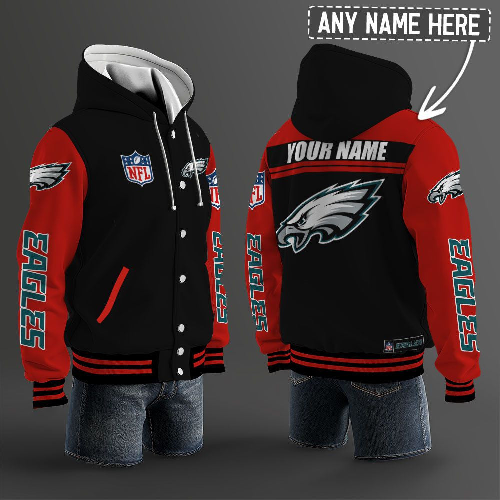 Philadelphia Eagles Hooded Letterman Jacket Custom Name Brdct3da26