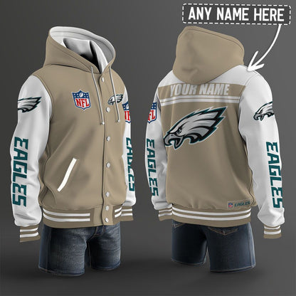 Philadelphia Eagles Hooded Letterman Jacket Custom Name Brdct3da26