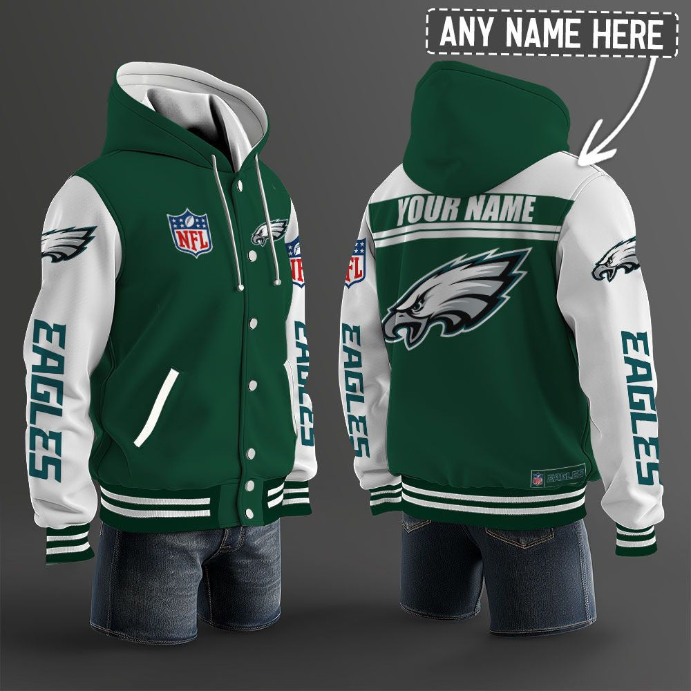Philadelphia Eagles Hooded Letterman Jacket Custom Name Brdct3da26