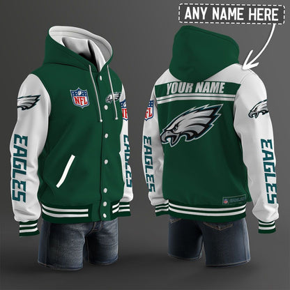 Philadelphia Eagles Hooded Letterman Jacket Custom Name Brdct3da26