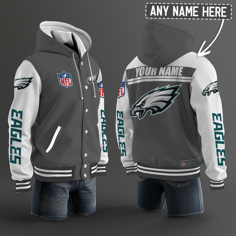 Philadelphia Eagles Hooded Letterman Jacket Custom Name Brdct3da26