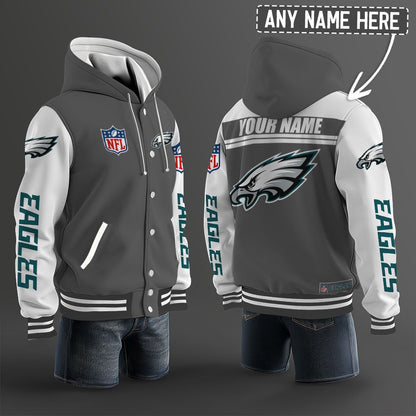 Philadelphia Eagles Hooded Letterman Jacket Custom Name Brdct3da26