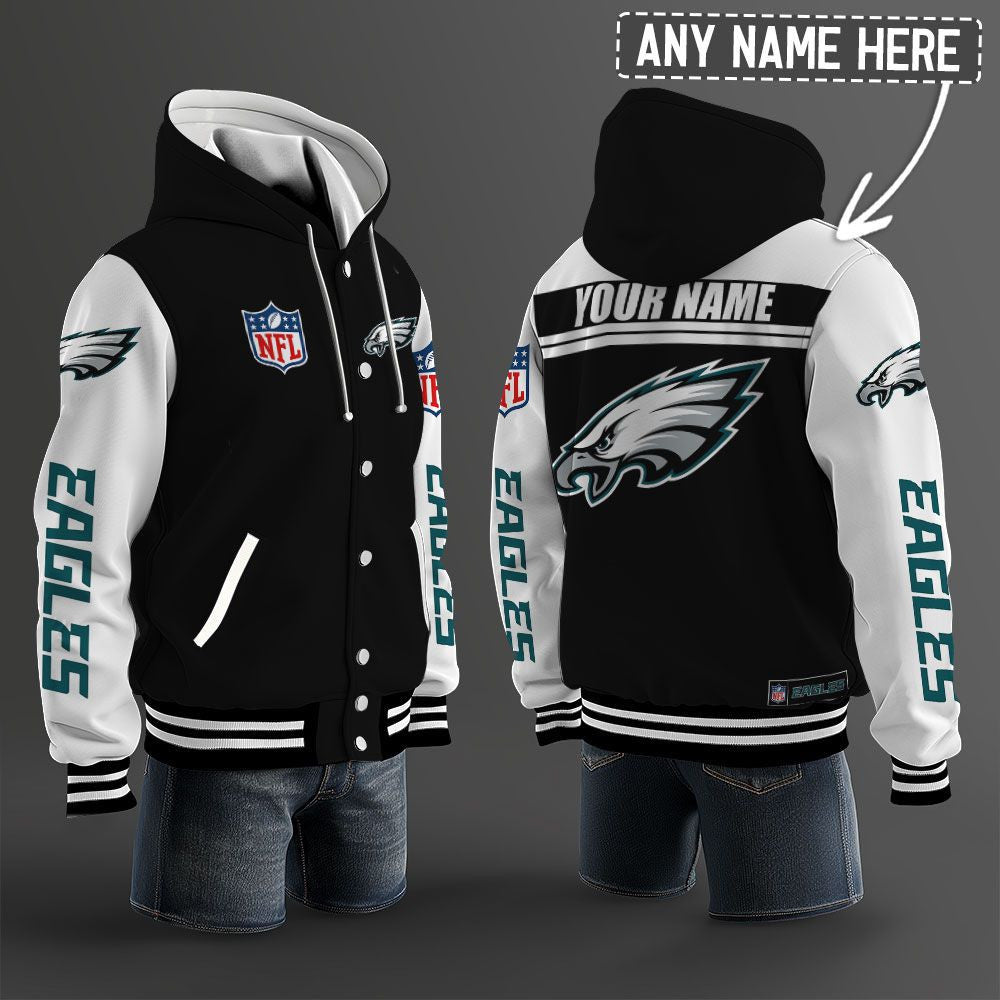 Philadelphia Eagles Hooded Letterman Jacket Custom Name Brdct3da26