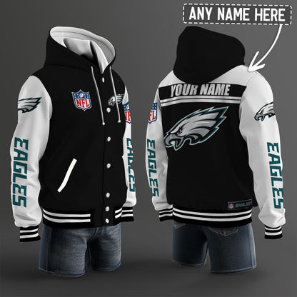 Philadelphia Eagles Hooded Letterman Jacket Custom Name Brdct3da26