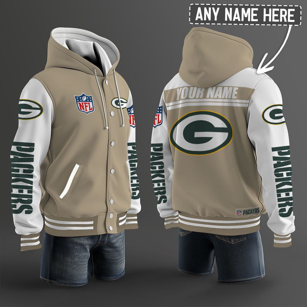 Green Bay Packers Hooded Letterman Jacket Custom Name Brdct3da1205