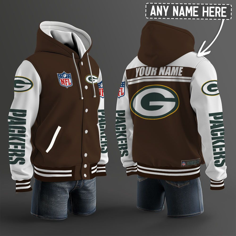 Green Bay Packers Hooded Letterman Jacket Custom Name Brdct3da1205