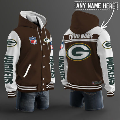 Green Bay Packers Hooded Letterman Jacket Custom Name Brdct3da1205
