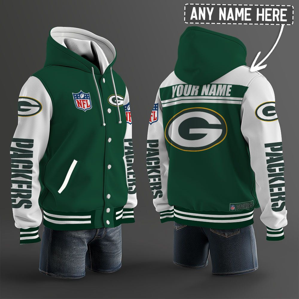 Green Bay Packers Hooded Letterman Jacket Custom Name Brdct3da1205