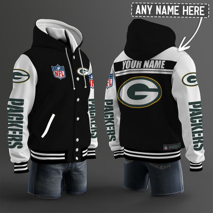 Green Bay Packers Hooded Letterman Jacket Custom Name Brdct3da1205