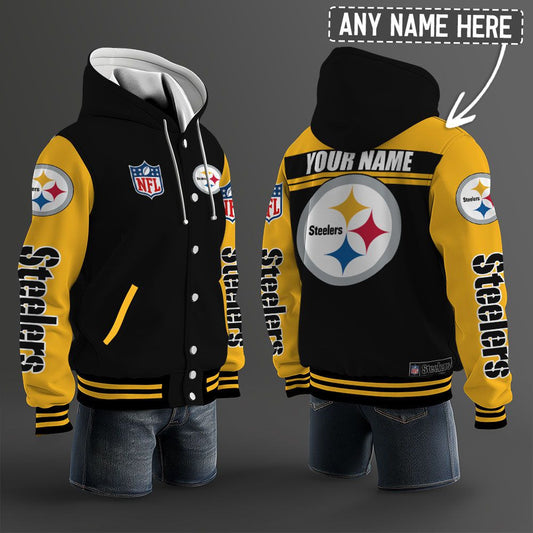 Pittsburgh Steelers Hooded Letterman Jacket Custom Name Brdct3da2705